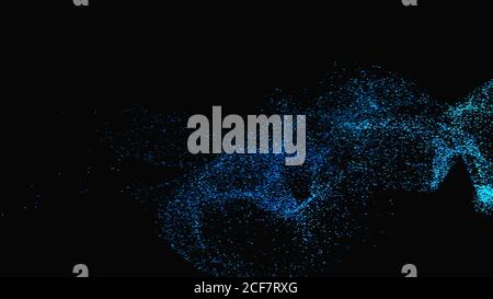 Abstract blue colorful particle wave background. Small round dot on black background. Copy space, 3D rendering Stock Photo