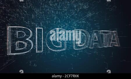 Particle dot sign Big data on blue background with data line grid. Abstract background, 3D rendering Stock Photo