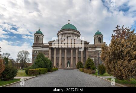 Visiting The Primatial Basilica of the Blessed Virgin Mary Assumed Into Heaven and St Adalbert, also known as the Esztergom Basilica Stock Photo