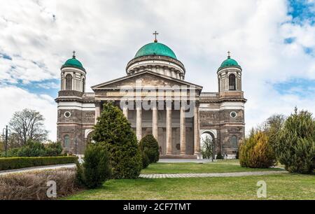 Visiting The Primatial Basilica of the Blessed Virgin Mary Assumed Into Heaven and St Adalbert, also known as the Esztergom Basilica Stock Photo