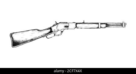 riffle long for wild west icon sketch hand drawn illustration isolated with white background Stock Vector