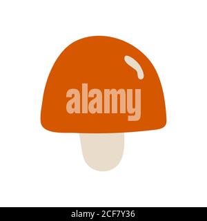 Hand drawn mushroom isolated on white background. Red hat and white base Stock Vector