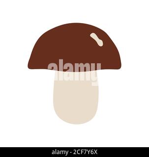 Hand drawn mushroom isolated on white background. Brown hat and white . Stock Vector