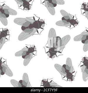 Seamless pattern with flies on white background Stock Vector