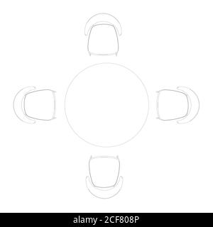 Outline chairs stand around the table. View from above. Vector illustration Stock Vector