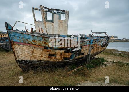 on 12/08/2020, Crozon, Finistère, Brittany, France. Boat cemetery in the hamlet of Crozon, named Le Fret. Stock Photo