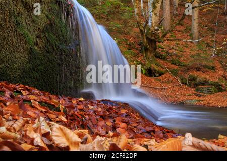 Long exposure waterfall, autumn background Stock Photo