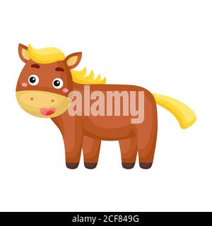 Cute funny horse on white background. Domestic cartoon animal character for design of album, scrapbook, greeting card, invitation, wall decor. Stock Vector