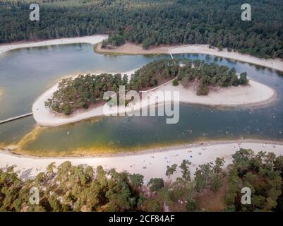 A lake situated in the Netherlands, Utrecht, called Henschotermeer. by drone aerial utrechtse heuvelrug, henschotermeer, lake in holland Stock Photo