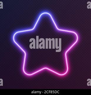 Gradient neon star, blue-pink glowing border isolated on a dark background. Colorful night banner Stock Vector