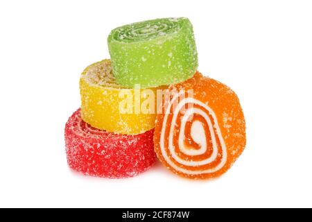 Delicious colorful marmalade isolated on white background. Colorful fruit jelly candy. Various fruit candy Stock Photo
