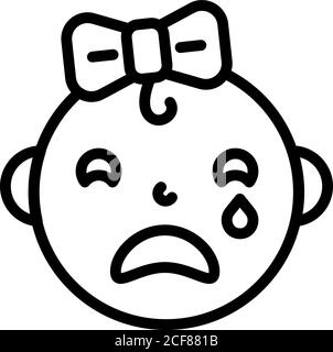 Crying baby girl icon, outline style Stock Vector