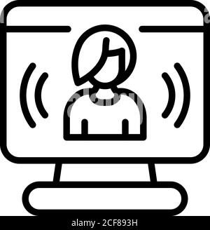 Computer video call icon, outline style Stock Vector