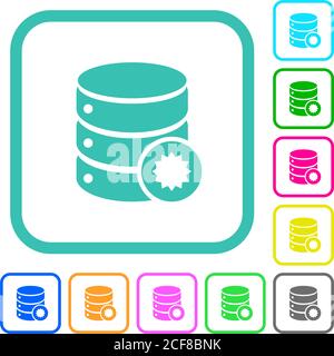 Certified database vivid colored flat icons in curved borders on white background Stock Vector