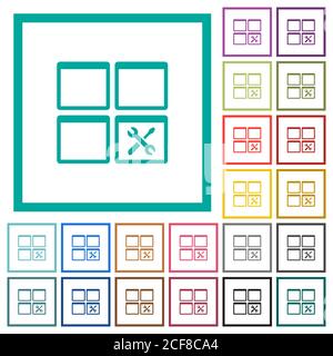 Dashboard tools flat color icons with quadrant frames on white background Stock Vector