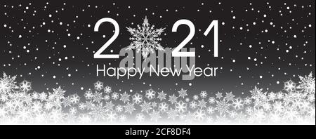 2021 Happy New Year card template. Design pattern snowflakes white and black color. Stock Vector