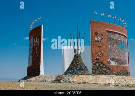 Monument of Mongol Empire in Kharkhorin (Karakorum), Mongolia. Karakorum was the capital of the Mongol Empire between 1235 and 1260. Stock Photo