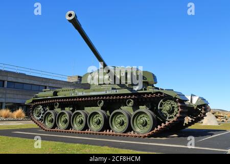 A British Centurion tank, a main battle tank of the post-WW2 period, on display outside the National Army Museum, Waiouru, New Zealand Stock Photo