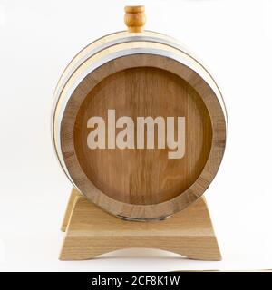 wooden oak barrel on a white background close-up Stock Photo