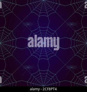 Halloween spider web seamless pattern. Neon halloween cobweb on dark background.Spiderweb seamless backdrop gossamer texture.Stock vector illustration Stock Vector