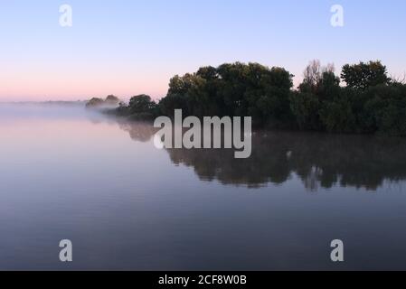 Early morning, Chilia branch of the river Danube, where the river forms the border between Ukraine and Romania in the delta region, Romania, 2020 Stock Photo