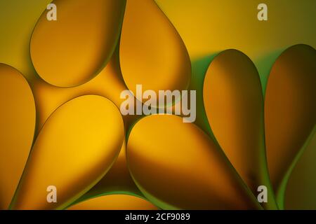 abstract yellow background with glowing bubbles of different shapes and colors Stock Photo