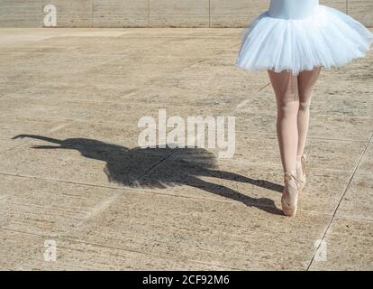 Ballerina standing on tiptoe classical position outside Stock Photo