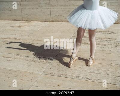 Ballerina standing on tiptoe classical position outside Stock Photo