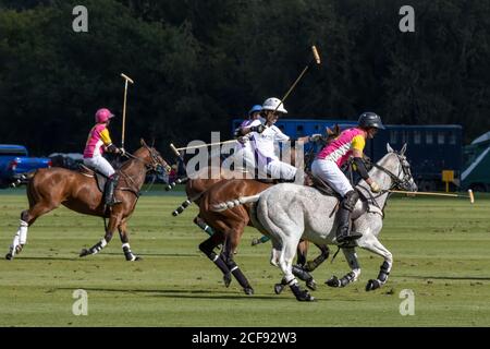 MIDHURST, WEST SUSSEX/UK - SEPTEMBER 1 : Playing polo in Midhurst, West Sussex on September 1, 2020.  Unidentified people Stock Photo