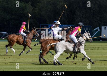 MIDHURST, WEST SUSSEX/UK - SEPTEMBER 1 : Playing polo in Midhurst, West Sussex on September 1, 2020.  Unidentified people Stock Photo