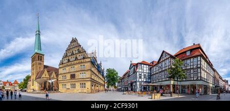 Church and Market in Hameln, Germany Stock Photo