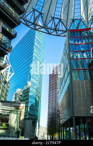 BERLIN, GERMANY - Apr 18, 2020: BERLIN, GERMANY April 18, 2020. The roof at the famous Sony Center at the Potsdamer Platz in Berlin. Stock Photo