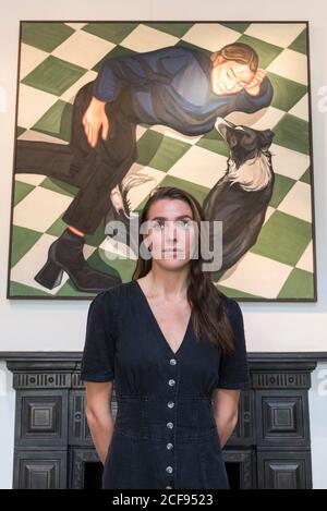 London, UK.  4 September 2020. Ania Hobson (with 'The Chequered Floor') at the preview of her new exhibition at Hampstead's Catto Gallery. In her debut solo London show, the former winner of the BP Portrait Young Artist Award is exhibiting her newest set of paintings which celebrate modern women, 5 to 23 September. Credit: Stephen Chung / Alamy Live News Stock Photo