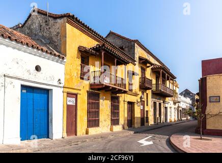 A two storey Spanish colonial style house for sale, Cartagena de Indias, Colombia. Stock Photo