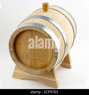 wooden oak barrel on a white background close-up Stock Photo