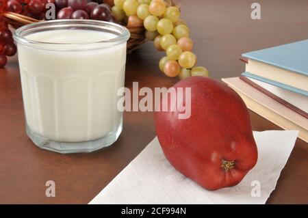 Fresh fruit and milk as an after school snack