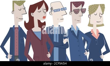 Retro style illustration of several people who form a teamwork. Stock Vector