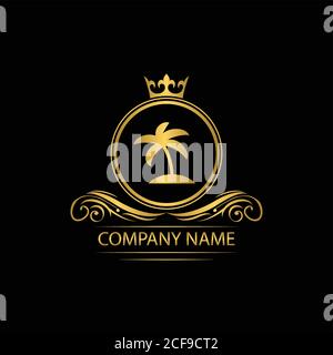 traveling company logo template luxury royal vector company decorative emblem with crown Stock Vector