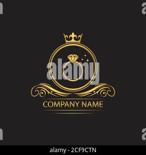 jewelry logo template luxury royal vector ring company decorative emblem with crown Stock Vector