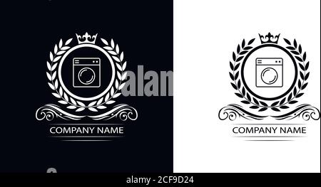 washing machine logo template luxury royal vector company decorative emblem with crown Stock Vector