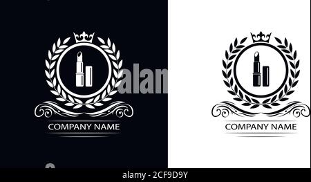 cosmetics logo template luxury royal vector lipstick company decorative emblem with crown Stock Vector