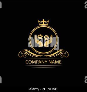 Animal care and protect clinic logo template luxury royal vector company decorative emblem with crown Stock Vector