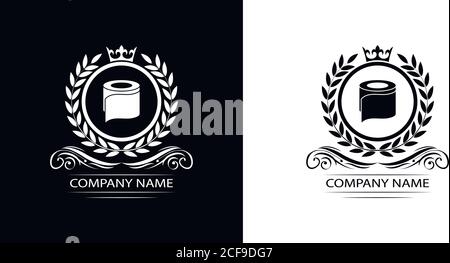 toliet paper logo template luxury royal vector company decorative emblem with crown Stock Vector