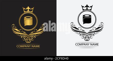 toliet paper logo template luxury royal vector company decorative emblem with crown Stock Vector