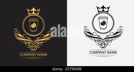 coffee logo template caffeine luxury royal vector company decorative emblem with crown Stock Vector