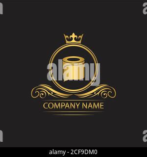 toliet paper logo template luxury royal vector company decorative emblem with crown Stock Vector