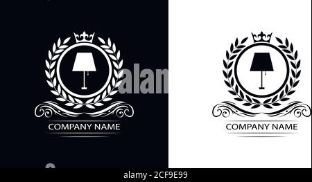 table lamp logo template luxury royal vector company decorative emblem with crown Stock Vector
