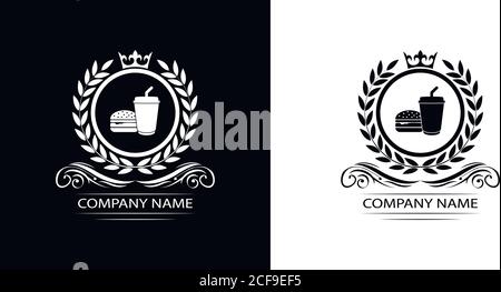 fast food restaurant logo template luxury royal food vector company decorative emblem with crown Stock Vector