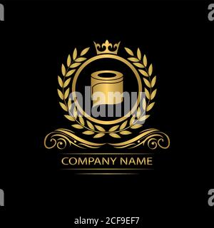 toliet paper logo template luxury royal vector company decorative emblem with crown Stock Vector