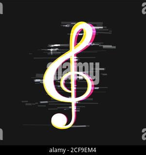 treble clef musical glitch design Stock Vector